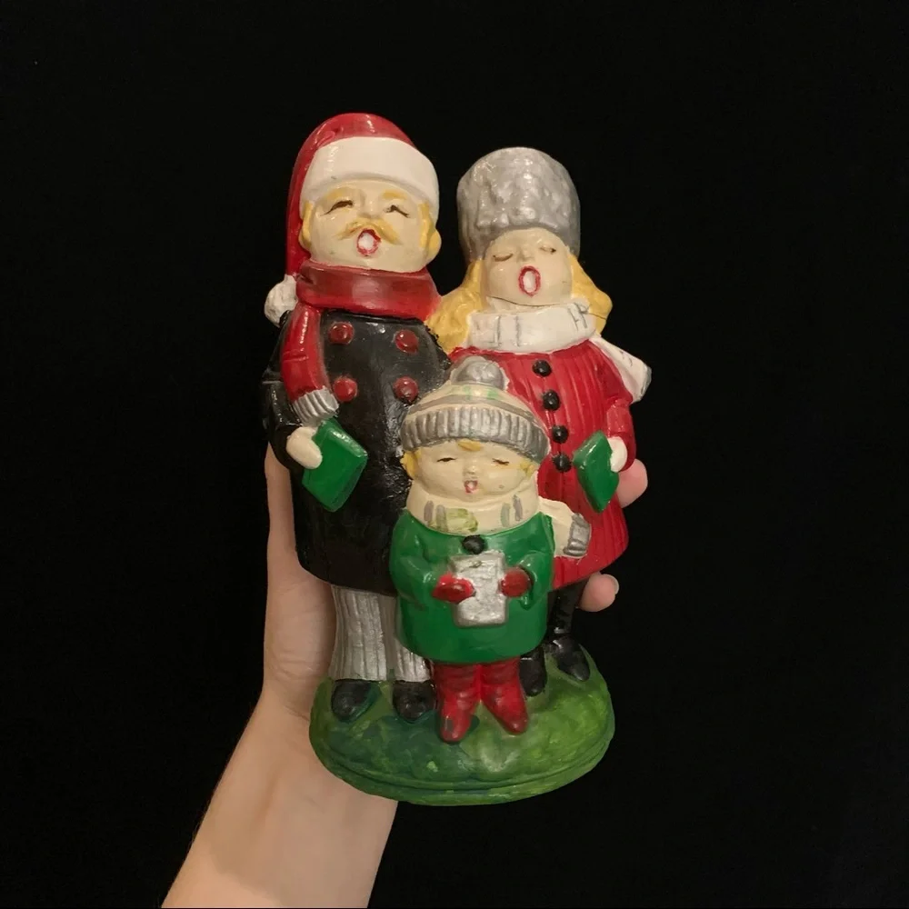 Vintage Christmas Caroling Family Ceramic Figurine Statue // REPAIRED/FLAWS